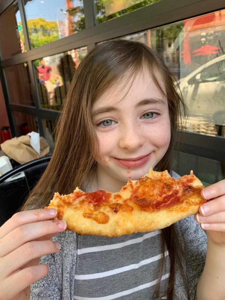 girl with pizza